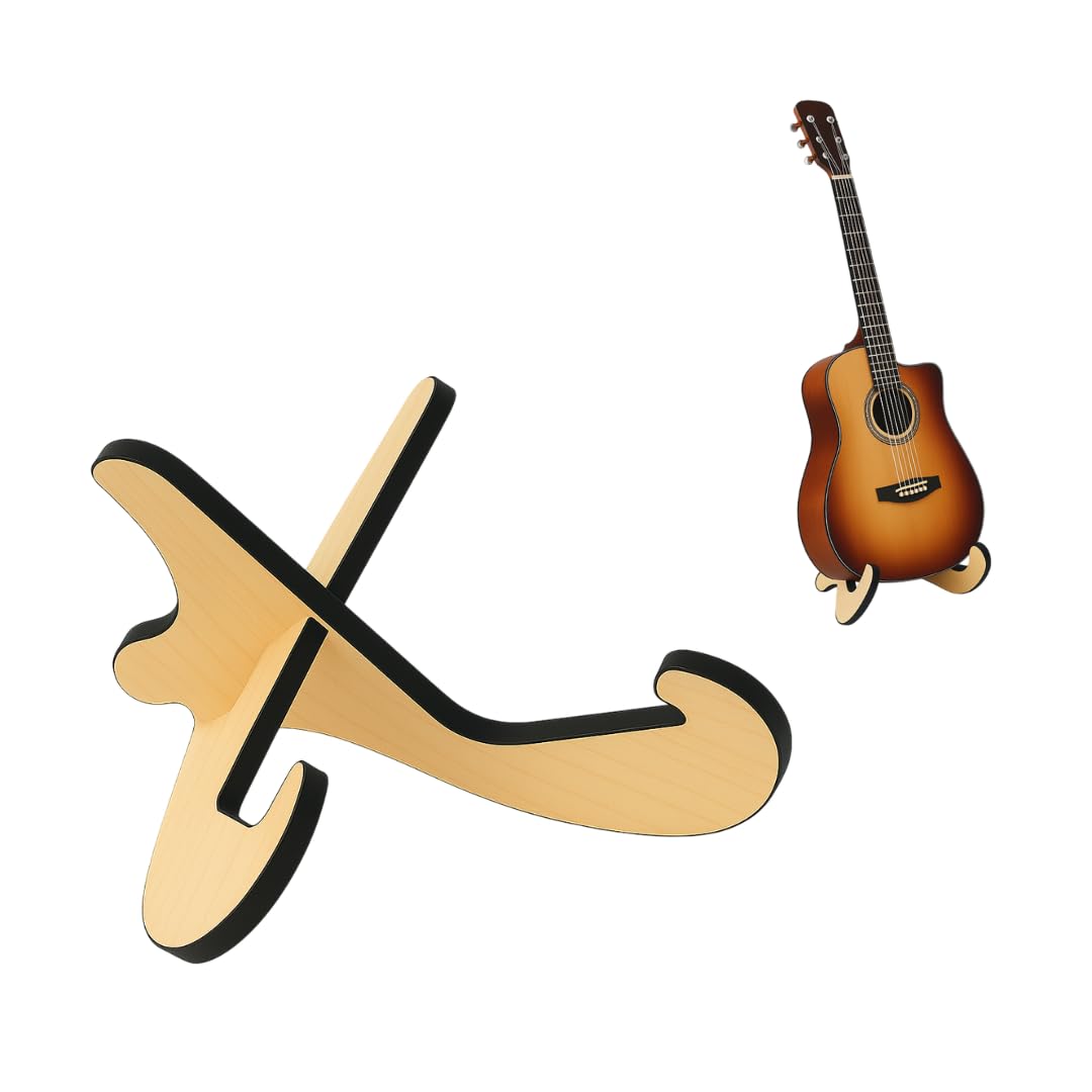 Timber Acoustics® Guitar Stand Wooden Floor Guitar Stand Thicken Plywood X-Frame Style Portable String Instrument Holder with Soft Leather Edges for Acoustic Classical Bass Guitars | 18mm thick (Light Oak)