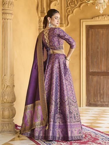 Image of PURVAJA Women's Kanjiwaram Semi-Stitched Lehenga choli