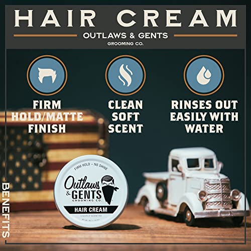 Outlaws & Gents Grooming Co. Hair Cream - All-Natural Styling Cream For Men With Firm Hold And Matte Finish - Perfect For Daily Use And All Hair Types #TOP3