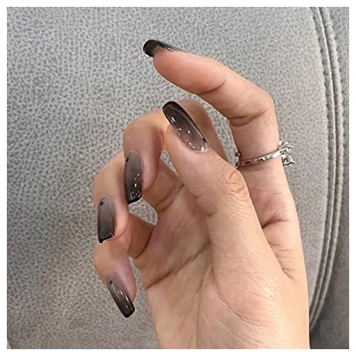 Press on Nails Short Coffin Fake Nails French Press on Nails Glossy Black Gradient Acrylic Fake Nails with Glue False Nails Full Cover Nail Tips Stick on Nails for Women and Girls 24 Pcs