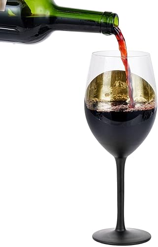 Miniatura 6 de MyGift Copas de vino modernas inclinadas de 14 onzas con tallo negro mate y dorado, diseño elegante en ángulo con copas de cristal de acento
