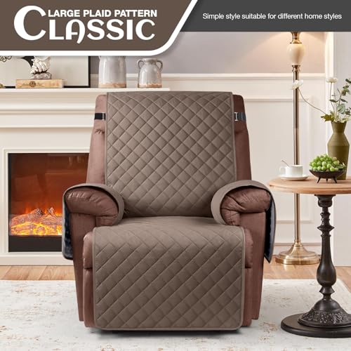 Image of KinCam 100% Waterproof Recliner Chair Cover, Reclining Couch Covers for Pets, Dogs, Recliner Couch Slipcover Furniture Protector with Elastic Straps for Kids(23.6 inch, Brown)