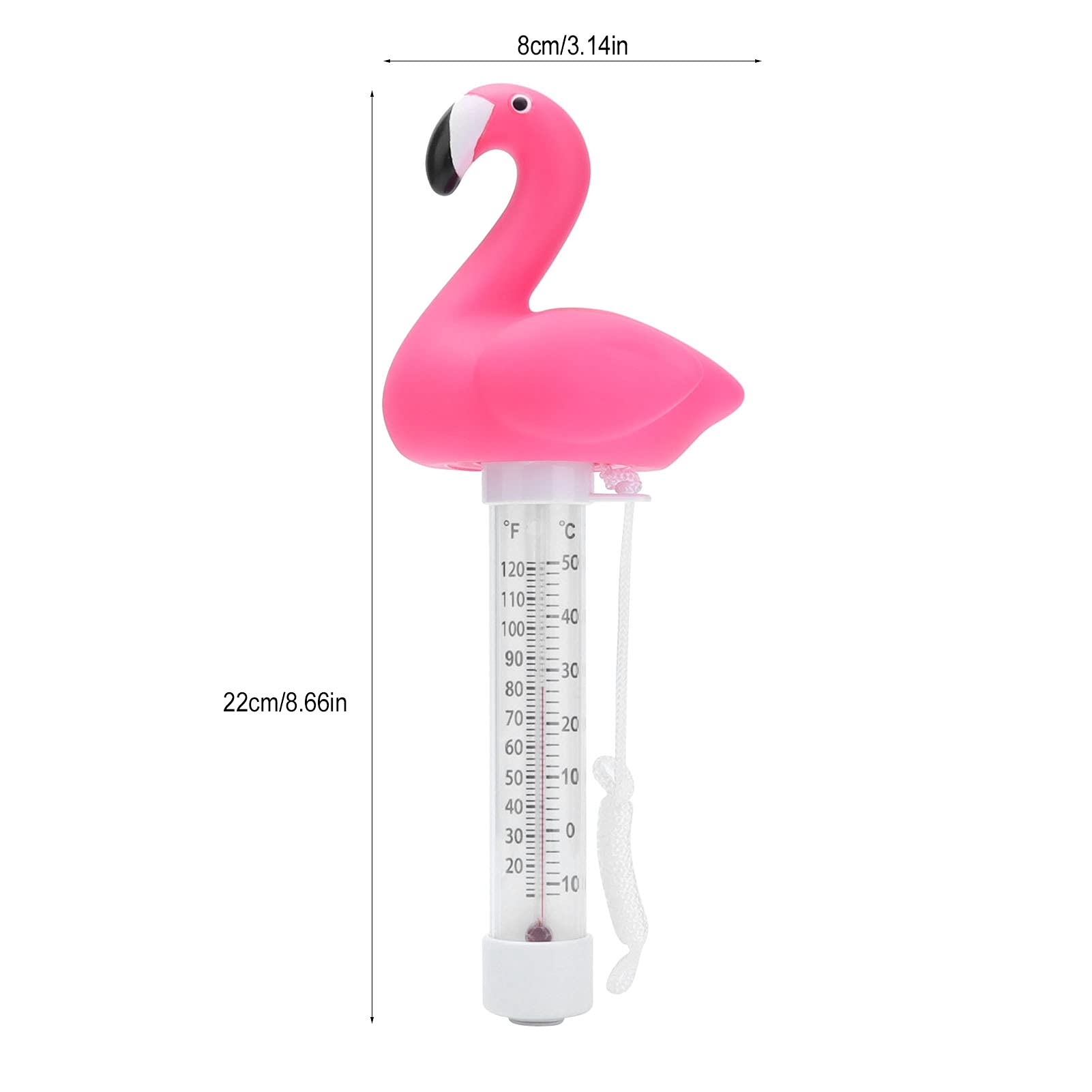Floating Pool Thermometer, Flamingo Design Large Size Easy Accurate Readings for Water Temperature, Shatter Resistant with String for Outdoor Indoor Swimming