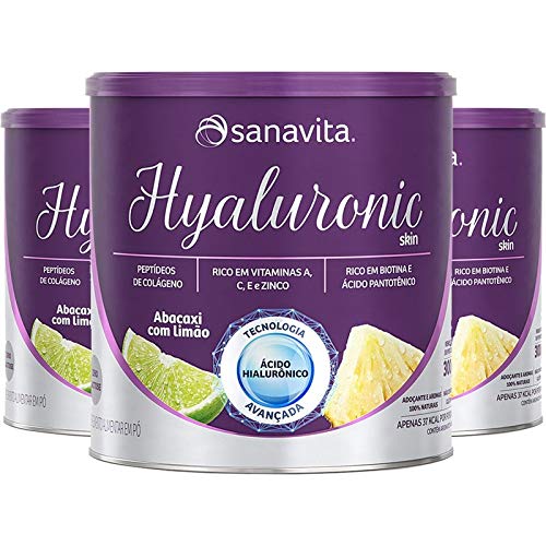 Kit 3 Hyaluronic Ácido Hialurônico Colágeno Skin da Sanavita abacaxi com limão 270g