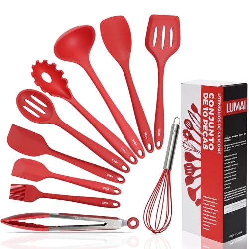 Conjunto Kit Utensílios De Cozinha Silicone Inox - Jogo de Utensi...