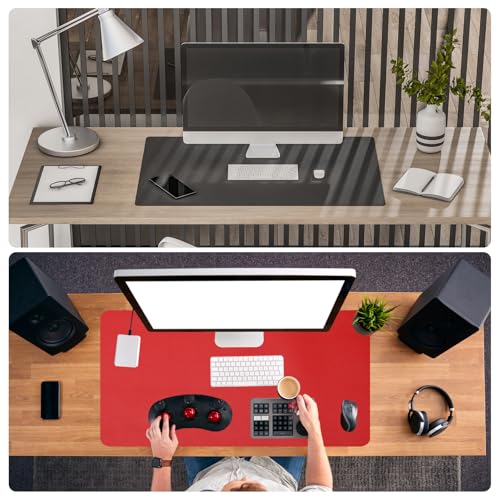 Tapis de bureau grand format sous-main cuir PU bicolore gris - 5