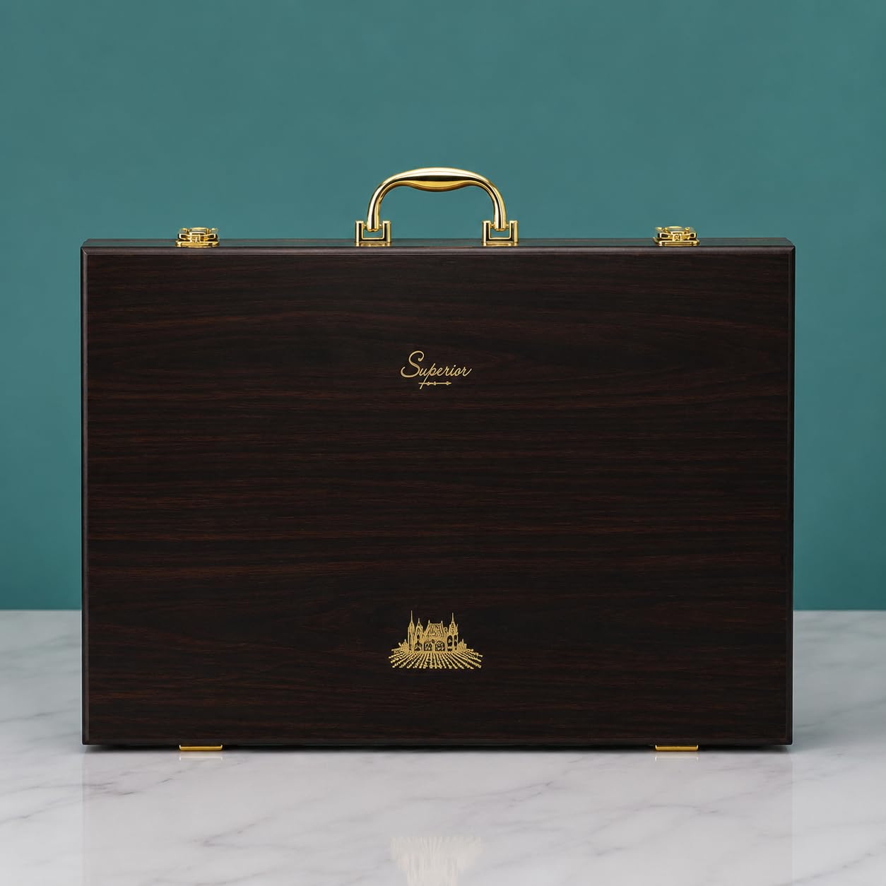 Scatola per Vino in Legno di Ebano o Sandalo Rosso, Cassetta Legno per 6 Bottiglie, Confezione Regalo Vino con usura in Metallo