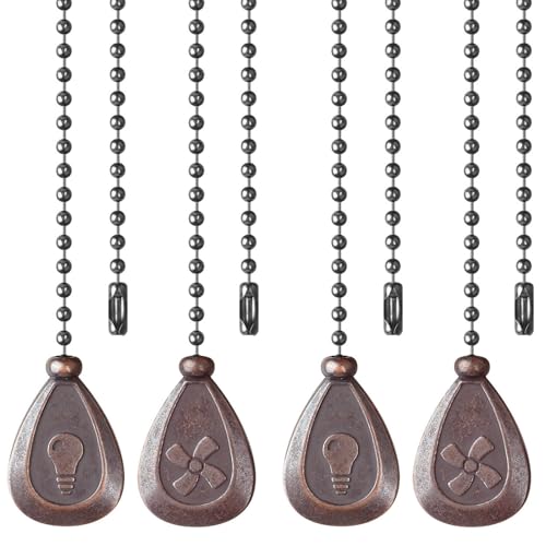 Image of Ceiling Fan Pull Chain, Sun Moon Fan Pull Chain Extension, 12 Inches Decorative Chain Pulls Ornaments for Lamp (4 Pack Copper Fan Bulb)