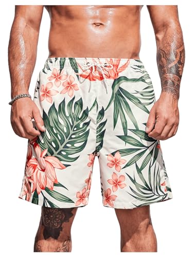 Men's Plus Size Tropical Print Elastic High Waist Casual Boho Shorts Drawstring Waist Swim Trunks4