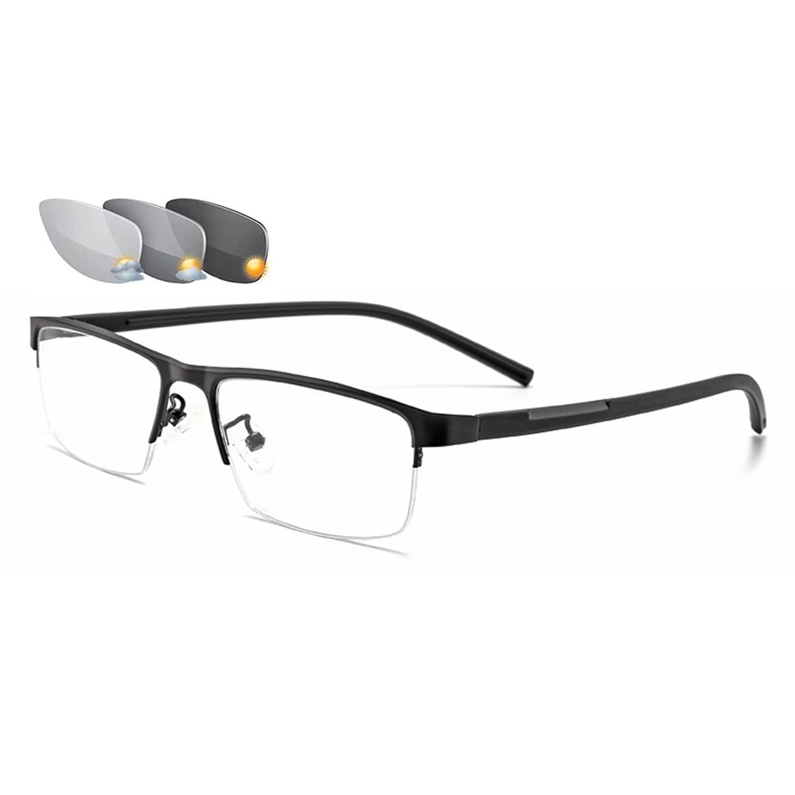 Męskie okulary do czytania z metalową ramką Photochromic Transition UV400 Okulary przeciwsłoneczne HD Soczewki z żywicy Okulary w podeszłym wieku + 1.0 do + 3.0, Blue-+2.75
