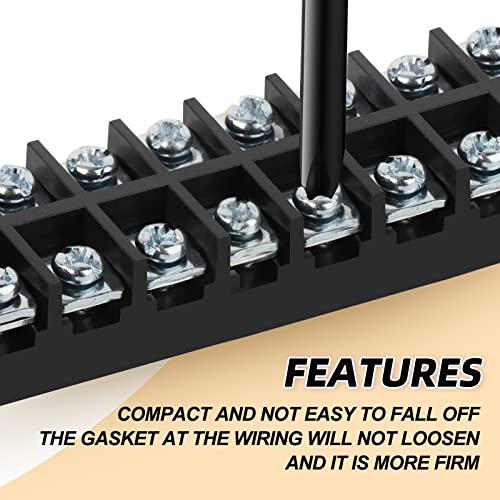 Qcqiang 8Pcs Terminal Block, 15A 12 Positions Dual Row Screw Terminal Strip Block With Cover + 70Pcs Insulated Fork Wire Connector + 16Pcs Insulated Terminals Barrier Strip, Black #TOP2