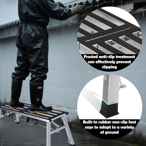 Image of Folding Work Platform 400 Lbs, Height Adjustment 19-27 inch(H), Portable Steel Step Ladder Stool, Perfect for RV Cleaning, Home Painting and Reaching High Places