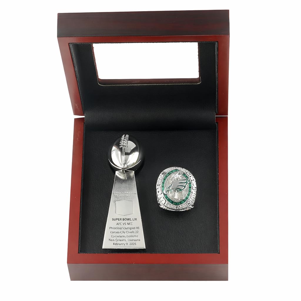 American Football Meisterschaftsring & Pokal Replik Set – Fantasy Football Sammlerstück Geschenk für Fans, Spieler & Sammler, Sport Schreibtisch Display Dekoration