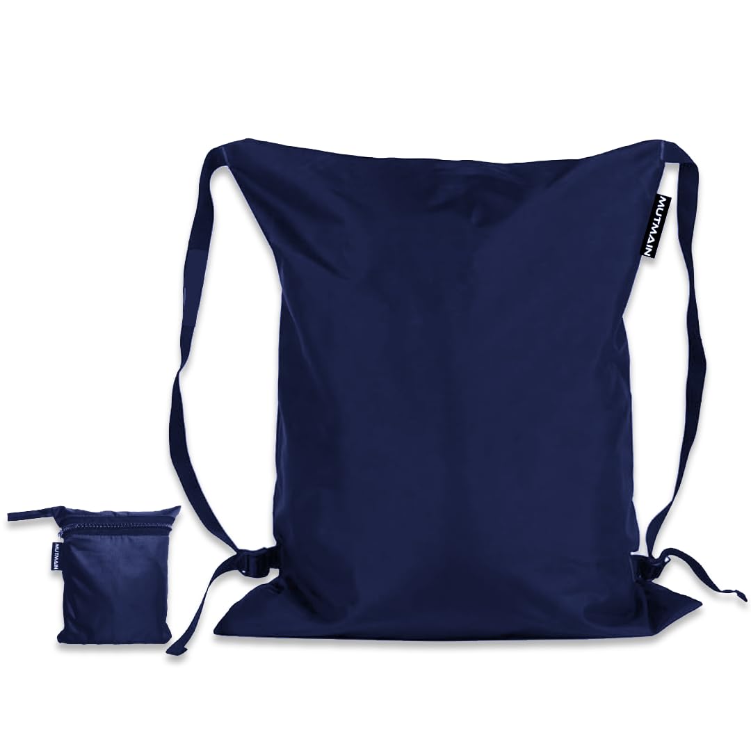 MUTMAIN Full Bag Cover Waterproof rain Cover for Backpack with Storage Pouch, All Side Covered Bag for School, Laptop, Office, Collage Bags with Shoulder Strap, PU Material (30L Navy-Blue)
