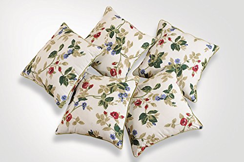 Image of Swayam Set of 5 Floral Print Cotton Beige Cushion Cover | 16 x 16 Inch | Soft Breathable Fabric with Hidden Zipper | Decorative & Stylish Cushion Covers for Sofa, Living Room, Bedroom & Couch