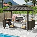 SHPAI 10x6FT Grill Gazebo, Metal BBQ Hardtop Grill Canopy for Outdoor with 2 Storage Cabinets, Barbecue Grilling Gazebo with Galvanized Steel Double Roof & Ceiling Hooks for Deck Patio Backyard- Brown