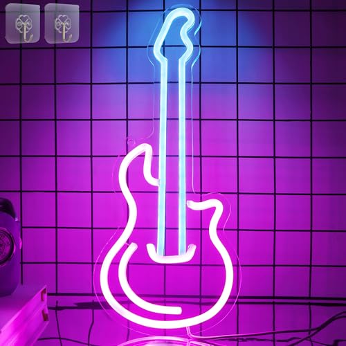 CooPark Gitarren Neonschild, LED Kunst Wanddekoration, Neonlicht mit USB Dimmbar, Studio Musikliebhaber Party Bar Schlafzimmer Dekoration, Kreative...