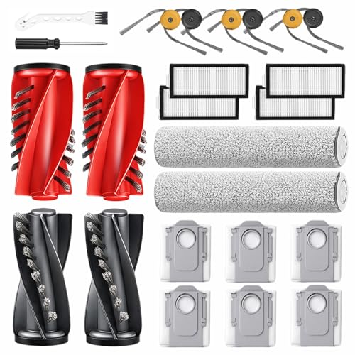 Image of 24 Pack Replacement Accessories for Roborock Qrevo Curv 2 Flow Robot Vacuum | 2 Pairs Main Brushes 2 Roller Mops 4 HEPA Filters 6 Side Brushes 6 Dust Bags 1 Cleaning Brush 1 Screwdriver
