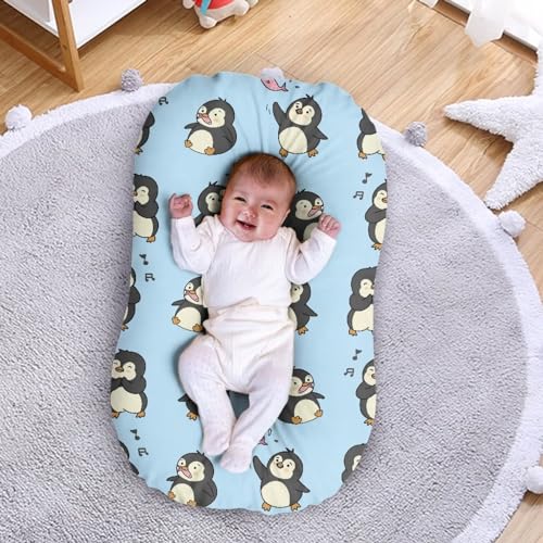 Image of ZOUTAIRONG Penguin Fish Bassinet Sheets Fit for Bassinet Swivel Sleeper Universal Sheet for Rectangle Oval, Hourglass Bassinet Mattress Bassinet Crib Sheets Blue, 240118BZA16118