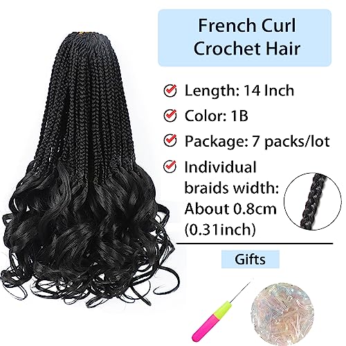 French Curly Crochet Hair For Black Women Goddess Box Braids Crochet Hair Pre Looped French Curly Braiding Hair French Curl Crochet Braids 14 Inch 7 Packs French Curls Braids Layered Curly Knotless Braids Hair Extensions(1B) #TOP1