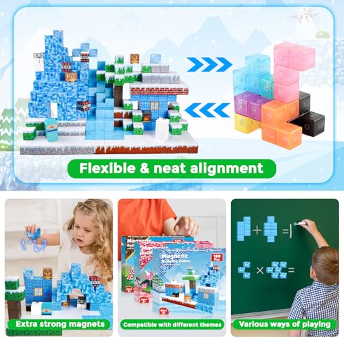 ToyUnited Magnetic Blocks - 100PCS Magnetic Building Blocks Glacier Castle, STEM Montessori Sensory Toys for Toddlers Kids Boys Girls Ages 3 4 5 6 7 8 9 10+ Holiday Birthday Gifts - image 5