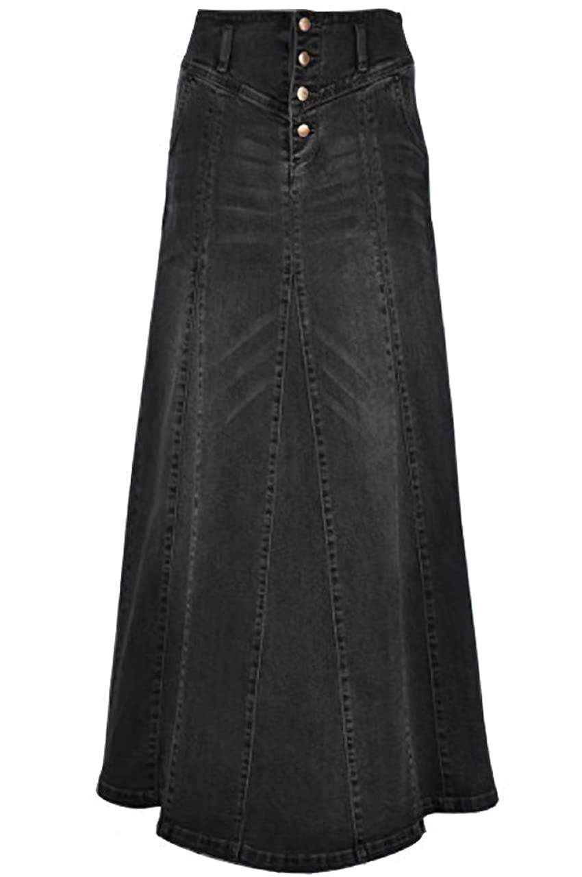 ebossy Damen-Jeansrock mit hoher Taille, Used-Look, A-Linie, Swing, Maxi, lang, Jeansröcke