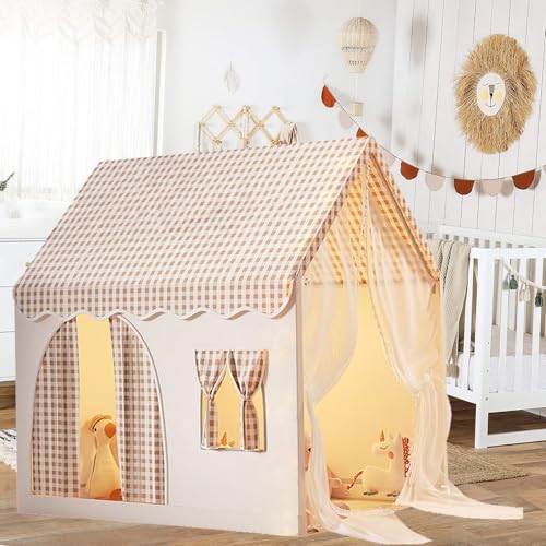 Kinder Spielhaus Indoor, Kinderzelt Spielhaus,Spielzelt für drinnen und draußen, Prinzessin Zelt mit Fenstern, Kinderspielhaus, Kinderzimmer Dekor für Kleinkinder Jungen Mädchen 3-13 Jahre (A)