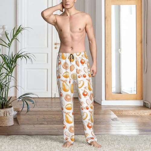 Mens Pajama Pants - Sketch Fruit Yellow Print Soft Sleep Lounge Pants For Men, Casual Pj Bottoms With Pockets2