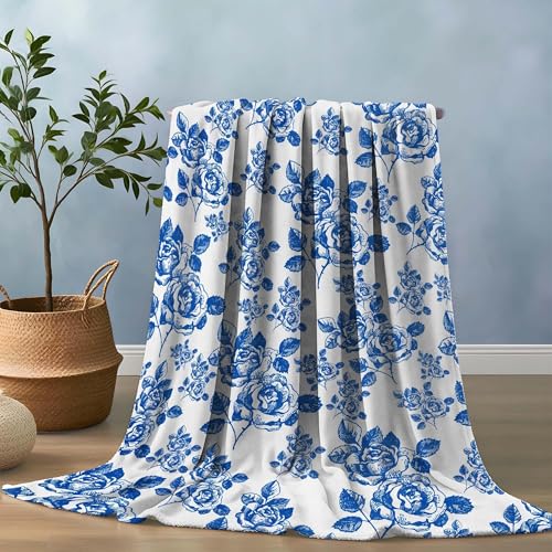 Pdvbiee Blue Floral Throw Blanket Blue and White French Country