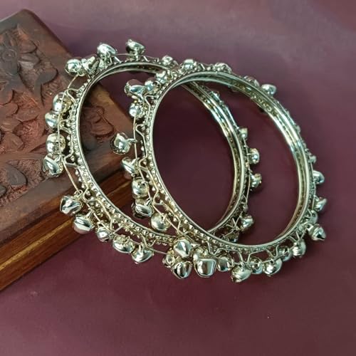 Efulgenz Indian Oxidized Jewelry for Navratri Boho Vintage Antique Gypsy Tribal Indian Oxidized Silver Tone Bell Charm Bracelet Bangle Set Jewelry2