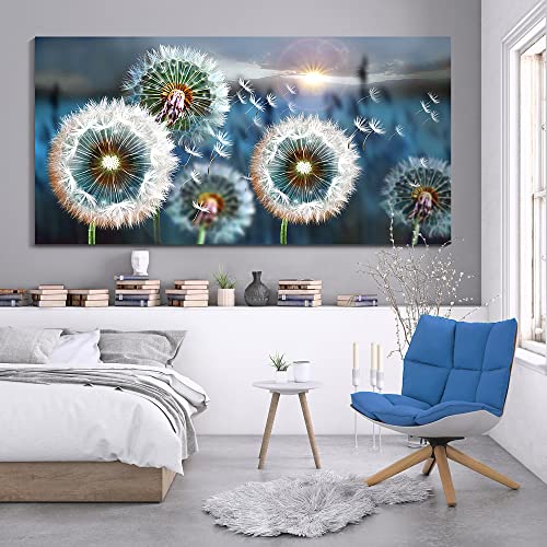Image of Large Wall Art Dandelion Canvas Art Wall Decor for Living Room White Dandelion Sun Blue Landscape Prints Artwork Modern Framed Wall Art for Bedroom Office Home Decorations Pictures for Bedroom Wall Decor Size 29x58