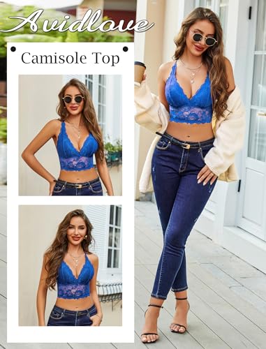 Image of Avidlove Bralettes for Women Lace Wireless Bra V Neck Racerback Crop Top Adjustable Lingerie No Padded