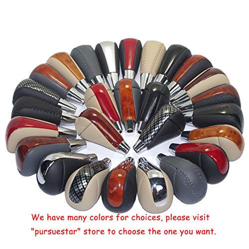 Pursuestar Black Leather Brown Wood Chrome Upgrade Gear Shift Knob Compatible For Toyota Lexus Camry Crown Rav4 Landcruiser Hiace Corolla Sienna 4Runner Tundra Mazda M8X1.25 #TOP6