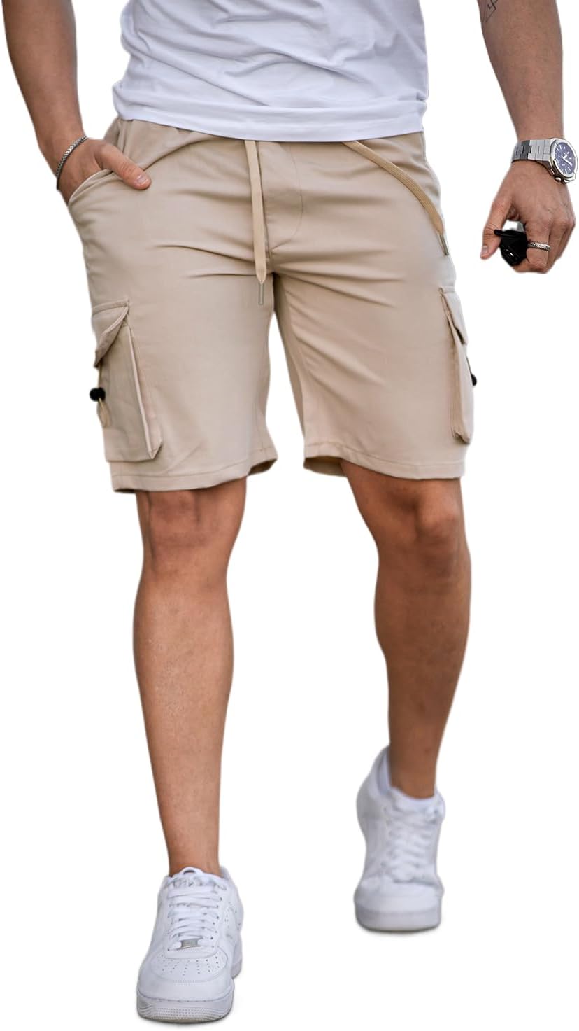 GINGTTO Mens Cargo Shorts 9 Inch Inseam Drawstring Work Shorts for Men Stretch Casual
