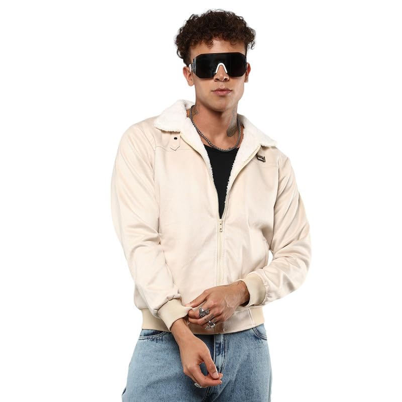 Campus Sutra Men’s Zip-Front Jacket With Quilted Detail For Casual Wear | High Neck | Long Sleeve | Zipper Closure | Cotton Jacket Crafted With Comfort Fit For Everyday Wear