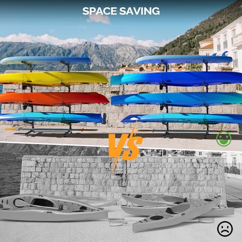 image for Bonnlo Kayak Storage Rack - Adjustable Heavy Duty Rack for 4 Kayaks or