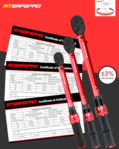 Image of ATsafepro Torque Wrench Set-1 /4 20-240 in-LB, 3 /8 inch 5-50 ft-lb,1 /2 inch 10-170 ft-lb with 3 Socket Adapters,±3% Accuracy, Dual Scale, 72-Tooth, Dual-Direction for Car, Bike, Motorcycle Repair Maintenance