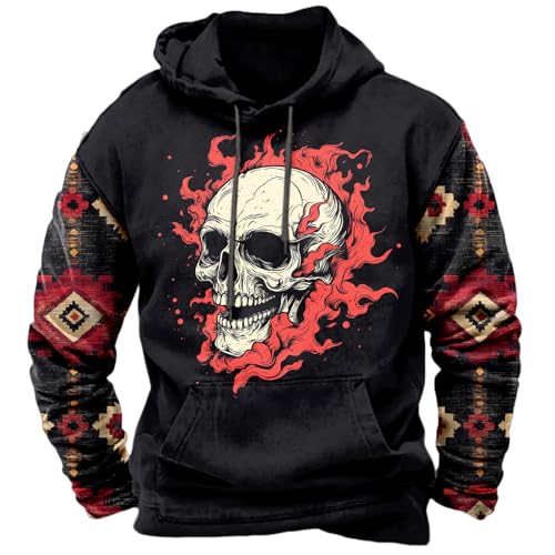 Image of domirica Hoodies For Men Western Cowboy Pullover Big And Tall Comfort Fashion Cool Novelty Graphic Hooded Sweatshirt