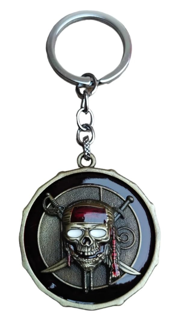 Jack Sparrow Pirates of the Caribbean Metal Keychain Revolving Face Keyring for Boys, Girls, Men, Women, and Kids – Ideal for Car, Bike and Scooty Keys