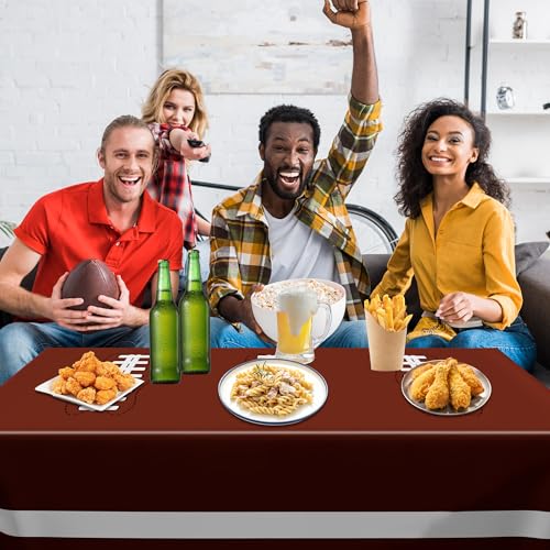 Image of QZYL Football Party Supplies, Disposable Football Tablecloth, 4 PCS Table Cloth with 2 Styles, Touchdown Theme Tablecloths, Plastic Table Runner for Game Day Party Decorations