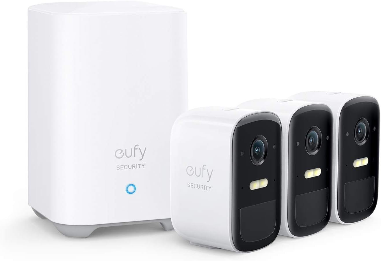eufy Security eufy Security eufyCam 2C, Camera Surveillance WiFi exterieure sans Fil, pour HomeBase 2, autonomie de 180J, Transmission HD avec 1080p, sans Frais mensuels, Kit 3 caméras