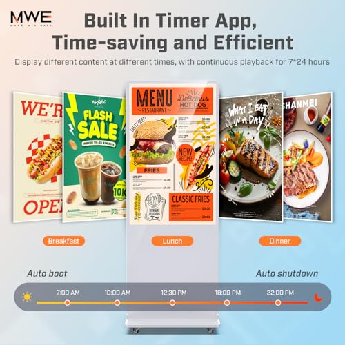 Image of MWE 43 Inch Digital Signage Advertising Display Kiosk LCD Screen Indoor Floor Standing Commercial Totem Android System Vertical Poster with Auto Media Player-White