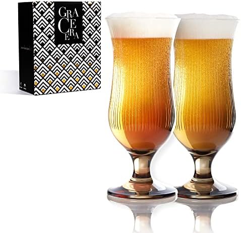 Grace Era Beer Glass Set Cocktail Classic Belgian Beer, Pint Craft , Pilsner IPA Beer, Solid Glassware, Cocktail Set Premium Glassware Professional Quality Beer Glasses Set of 2 - 15oz