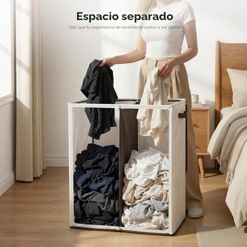 Miniatura 4 de Soledi Cesto Ropa Sucia Con Tapa - 145l Cubo Ropa Sucia De Gran Tamaño Con Bolsa Ropa Sucia - Ceste Ropa Plegable - Adecuada Para Baño Dormitorio Dormitorio Sala De Estar- Blanc Cassé