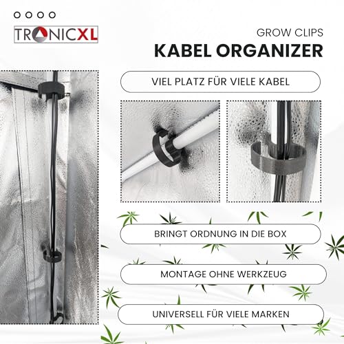 TronicXL Kabel Clips Organizer für Grow Box Zelt Schrank 16mm Stangen Befestigung Zubehör für Growbox Kabelführung für Homebox Growschrank Secret Jardin DiamondBox Zelsius Mars Hydro etc Ersatzteil