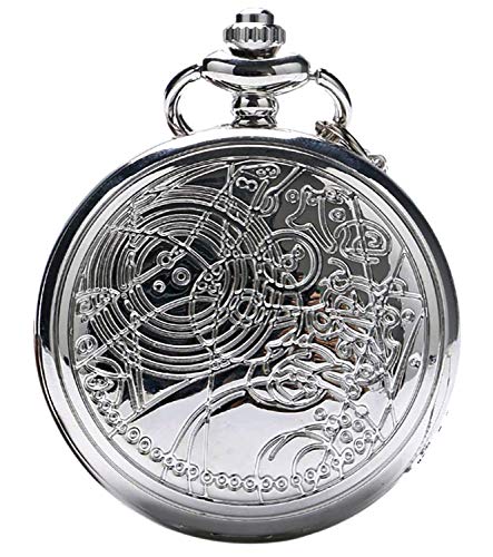 Vintage Doctor Who Retro Dr. Who for Quartz Pocket Watch with Chain (Silver)