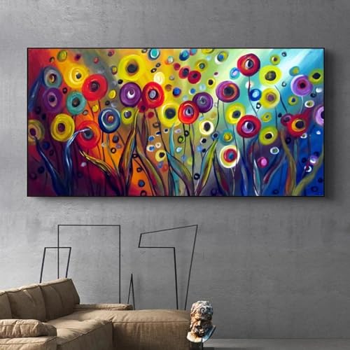 Toile abstraite de fleurs colorées 40x80cm pour habiller un mur vide