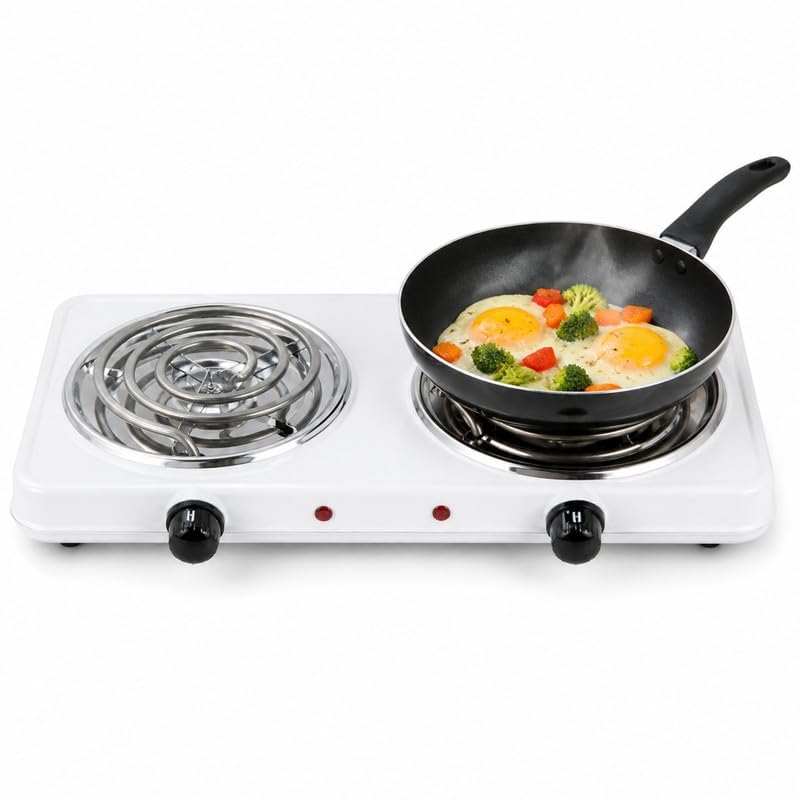 Image of Perfect 2000W Electric Double Burner Hot Plate Portable Dual Cooking Stove with Adjustable Temperature Control Compact Electric Cooktop for Home Office Travel With Warranty of 2 years