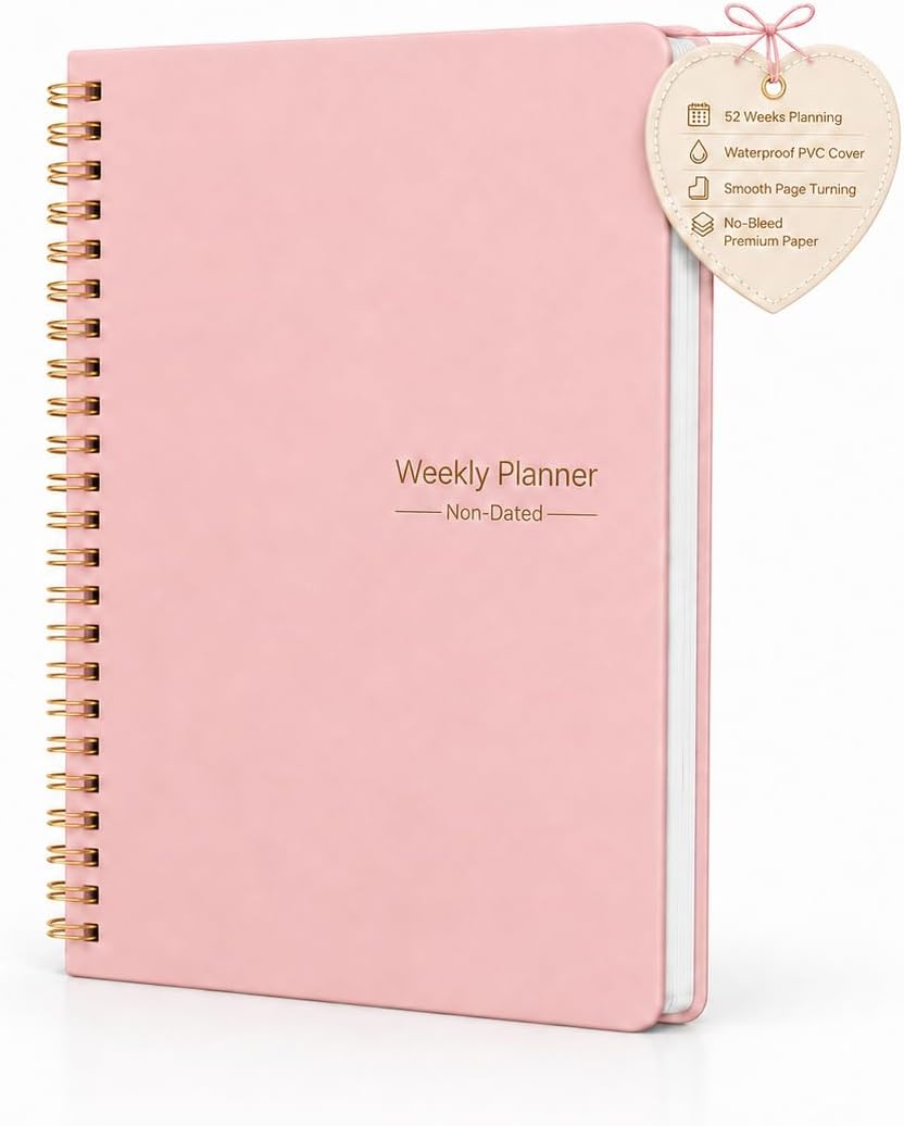 Undated Weekly Notebook, A5 To Do List Planner, Habit Tracker Journal with Spiral Binding - 5.7 x 8.0in