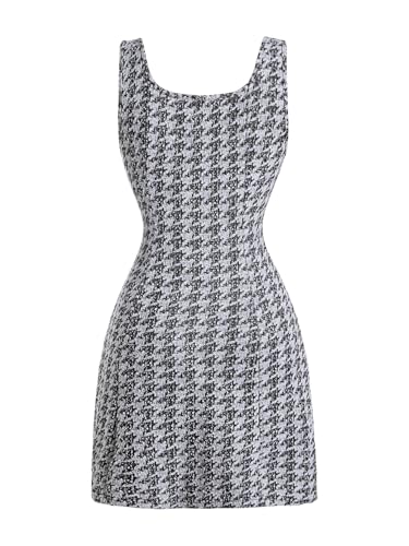 Image of Floerns Women's Plaid Tweed Dress Sleeveless Square Neck Elegant Work Mini Dress